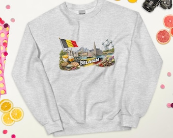 Belgium Sweatshirt Vintage Flag Landscape Culture Food Travel Souvenir Unisex