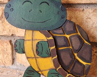 Turtle Shelf Sitter | Hand Painted Wooden Decor | Interchangeable Hat Home Decoration