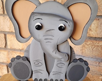 Elephant Shelf Sitter | Hand Painted Wooden Decor | Interchangeable Hat Home Decoration