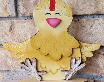 Chicken Shelf Sitter | Hand Painted Wooden Decor | Interchangeable Hat Home Decoration