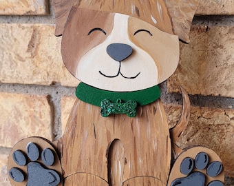 Dog Shelf Sitter | Hand Painted Wooden Decor | Interchangeable Hat Home Decoration