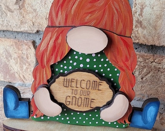 Gnome Shelf Sitter | Hand Painted Wooden Decor | Interchangeable Hat Home Decoration