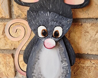 Mouse Shelf Sitter | Hand Painted Wooden Decor | Interchangeable Hat Home Decoration