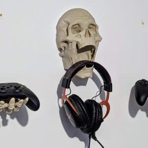 Soporte para mando, soporte para auriculares de videojuegos, impresión 3D, decoración de pared, idea de regalo, decoración de Halloween, esqueleto de calavera