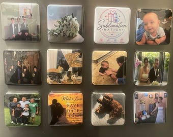 Personalised Photo Fridge Magnets, 5 x 5 cm Square Keepsakes, for Weddings and New Babies