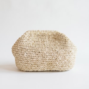 Cream Raffia Evening Clutch with metallic gold thread accents