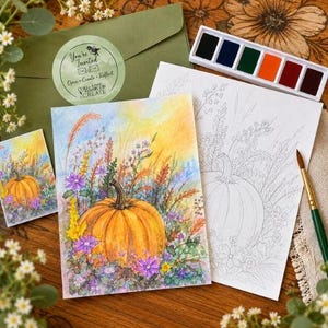 Watercolor Art Kit Mailer, Fall Pumpkin Painting Kit, Creative Gift for Women