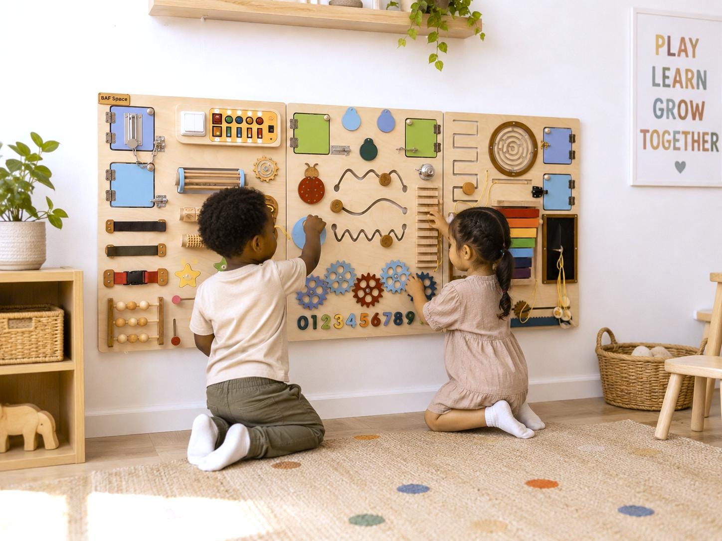 Large Wooden Sensory Wall Panel - Interactive Montessori Activity Board for Playroom