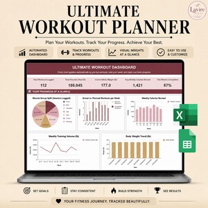 Foglio di calcolo definitivo per la pianificazione degli allenamenti, monitoraggio del fitness, registro degli allenamenti, pianificatore per la palestra, monitoraggio degli esercizi, pianificatore di fitness per Google Sheets ed Excel