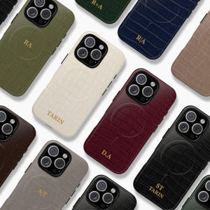 Heritage Crocodile Phone Case | Personalised iPhone 17, 16, 15, 14, 13, 12 Pro Max Case | Luxury Leather-Look MagSafe Case | Custom Initials