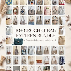 Pacchetto di oltre 40 modelli per borse all'uncinetto / Tote, Market, Grandma Square (download digitale)