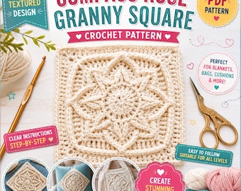 Compass Rose South Granny Square Crochet Pattern (PDF)