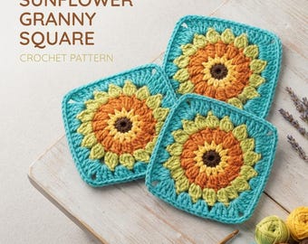 Sunflower Granny Square Crochet Pattern, Easy Digital PDF