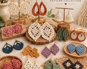 50+ Crochet Earrings Patterns Bundle | Boho Floral, Leaf, Heart Designs (Digital Download)
