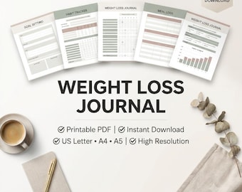 Weight Loss Journal Tracker | Meal Planner, Habit Log (Digital Download)