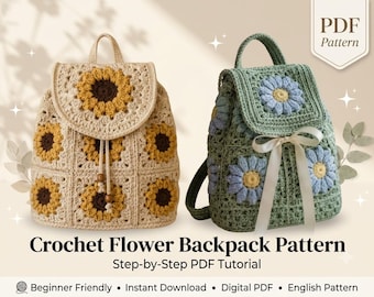 Crochet Flower Backpack Pattern | Boho Granny Square Tutorial (Digital PDF)