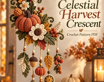 Celestial Harvest Crochet Wall Hanging Pattern, Autumn Moon Decor (PDF)