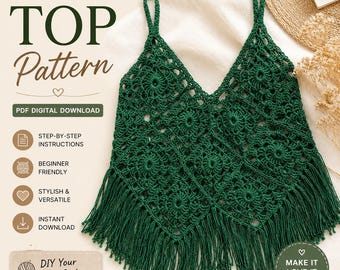 Crochet granny square Top Pattern PDF | Beginner Summer Tank Top (Digital Download)