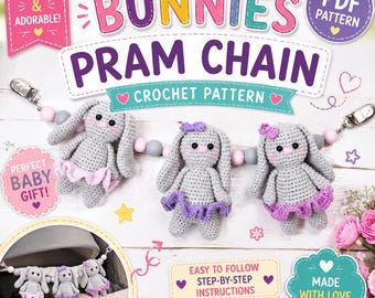 Crochet Bunny Pram Chain Pattern, Amigurumi Baby Mobile (PDF Download)