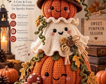 Crochet Pumpkin Stack Pattern, Halloween Ghost, Witch Hat, Autumn Leaves (PDF)