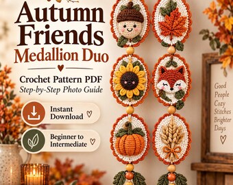 Harvest Friends Crochet Medallion Duo, Autumn Wall Hanging Pattern (PDF)