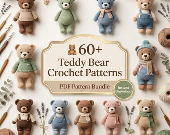 60+ Amigurumi Crochet Teddy Bear Patterns Bundle | Amigurumi Toy PDF (Instant Download)