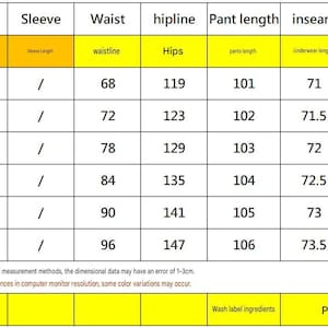 Puede incluir: Una tabla de tallas para un mono de un solo hombro con columnas para busto, longitud, cintura, cadera, largo de pantal&oacute;n y entrepierna en cent&iacute;metros. La tabla incluye tallas de la S a la XXXL y especifica 100% fibra de poli&eacute;ster.