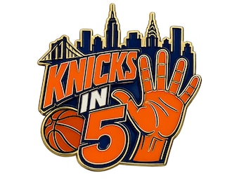 Broche de lapela em esmalte macio com o horizonte de Nova York representando o basquete | Broche colecionável dourado de 3,17 cm