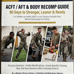 May include: A softcover book titled III Foundation Military Fitness Series ACFT / AFT & Body Recomp Guide 90 Days to Stronger, Leaner & Ready. The cover features text and five photographic panels showing individuals in military uniforms exercising.