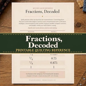 Fraction to Decimal Conversion Chart for Quilters Quilt Math Cheat Sheet Printable Quilting Reference Guide Instant Download PDF