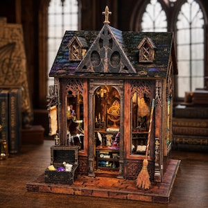 Book Nook Kit, Hogg’s Magical DIY House 3D Puzzle, Halloween Miniature Fantasy House Model, Bookshelf Decor Gift for Puzzle Lovers