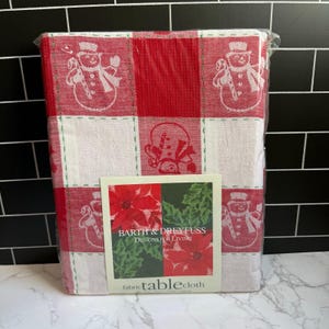 NWT Barth & Dreyfuss Snowman Plaid Cotton Tablecloth 60x84
