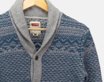 Vintage Levi’s Cardigan aus Wollmischung mit Schalkragen, Damengröße, mittelblau-grau