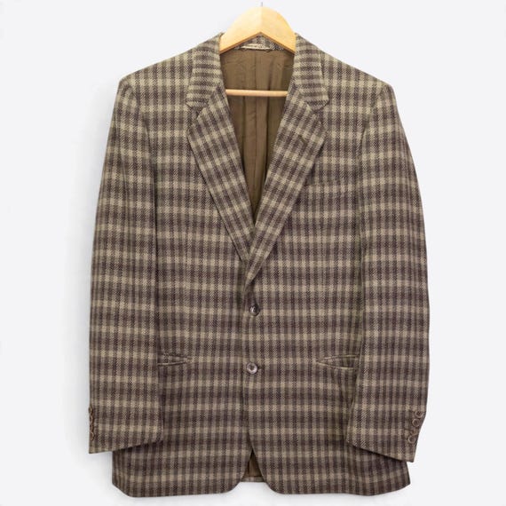 Canali, Vintage Canali Men’s Check Blazer Brown Pure Wool Made In Italy IT50 UK40
