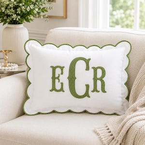 Personalized Name Pillowcases Cover, Custom Embroidered Nursery Pillow, Scalloped Kids Cushion, Baby Shower Gift, Bedroom Decor