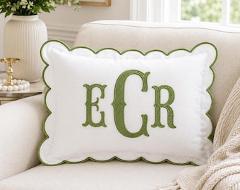 Personalized Name Pillowcases Cover, Custom Embroidered Nursery Pillow, Scalloped Kids Cushion, Baby Shower Gift, Bedroom Decor