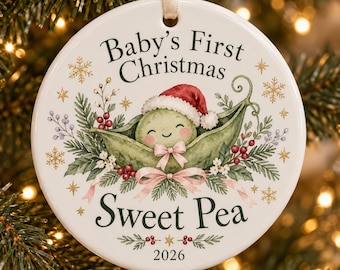 Personalized Baby’s First Christmas Ceramic Ornament 2026, Custom Nickname Peanut or Sweet Pea Design, Baby Boy Girl Keepsake Gift