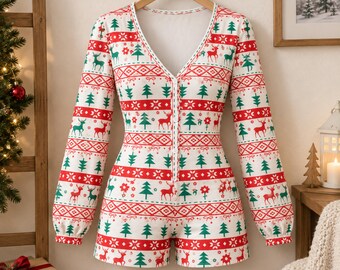 Mono cárdigan navideño, cárdigan festivo Fair Isle para las fiestas, mono de punto navideño con renos, ropa para fiestas navideñas, regalo navideño