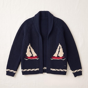 Women's Sailboat Cardigan, Coastal Knit Sweater, Open Front Cardigan, Relaxed Fit Knitwear, Maritime Inspired Layering Sweater, Gift For Her