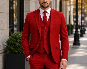 Terno masculino vermelho slim fit de 3 peças | Ideal para casamentos, formaturas e eventos formais de negócios