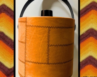 Ice Bucket 1970s Vintage Barware Faux Leather Irvinware Made in USA