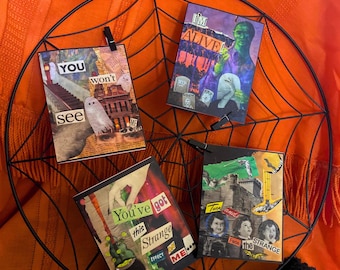 Halloween Collage Greeting Cards, Set of 8 Blank Cards, Original Design, Classic Rock, Spooky