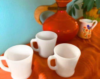 3 Fire King Vintage Milk Glass Mugs 1960s Anchor Hocking Set
