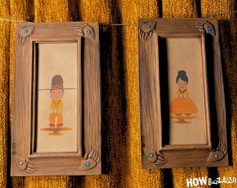 Navajo Sand Art Set of 2 Vintage Retro Wall Hangings Southwest Sand Paintings Decor