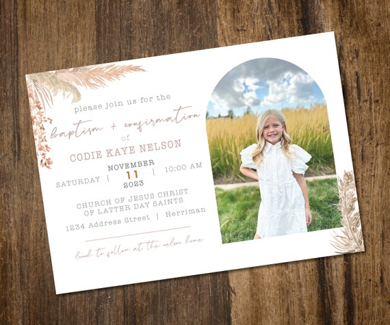 Pampas Grass Baptism Invitation