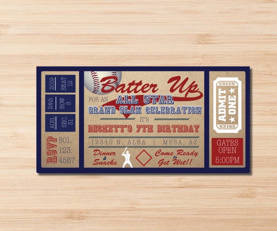 Baseball "Ticket" Birthday Party Invitation