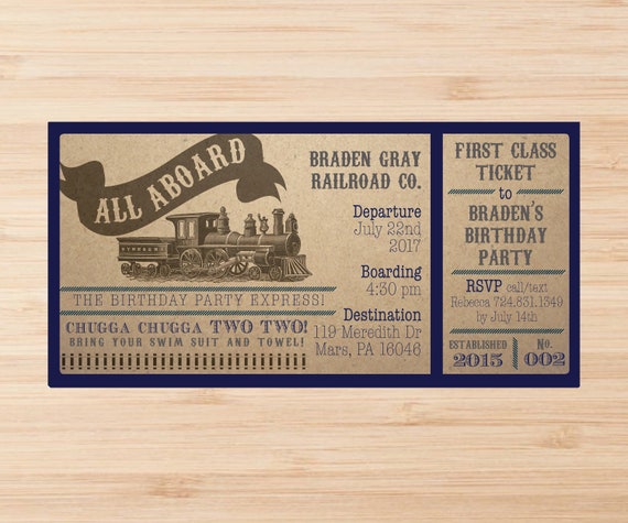 Vintage Train Ticket Birthday Invitation