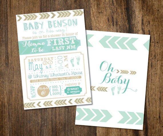 Chevron Teal and Gold Baby Shower Invitation
