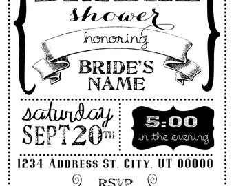 Black and White Bridal Shower Invitation 5x7 CUSTOMIZABLE!