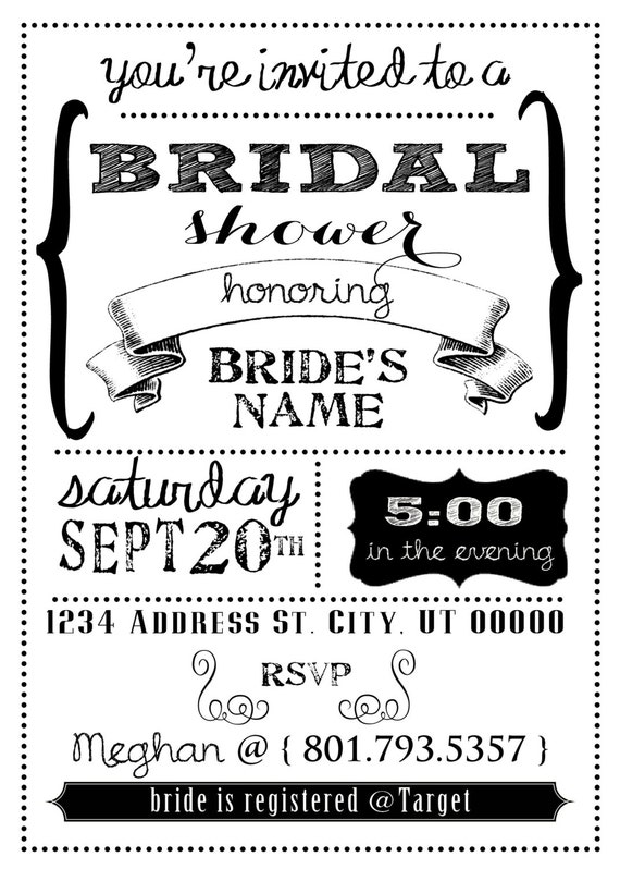 Black and White Bridal Shower Invitation 5x7 CUSTOMIZABLE!